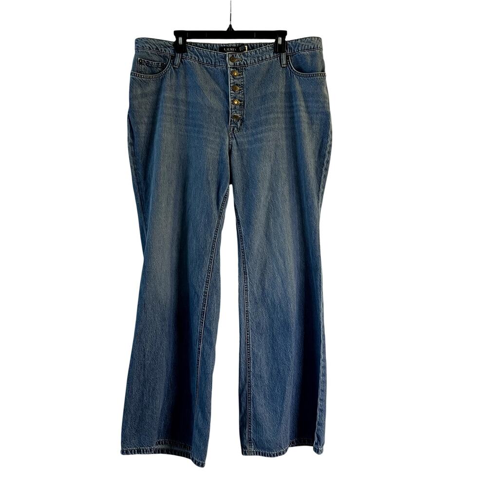 Ralph Lauren Blue Denim Flare High Rise Button Fly Jeans size 16 W 38